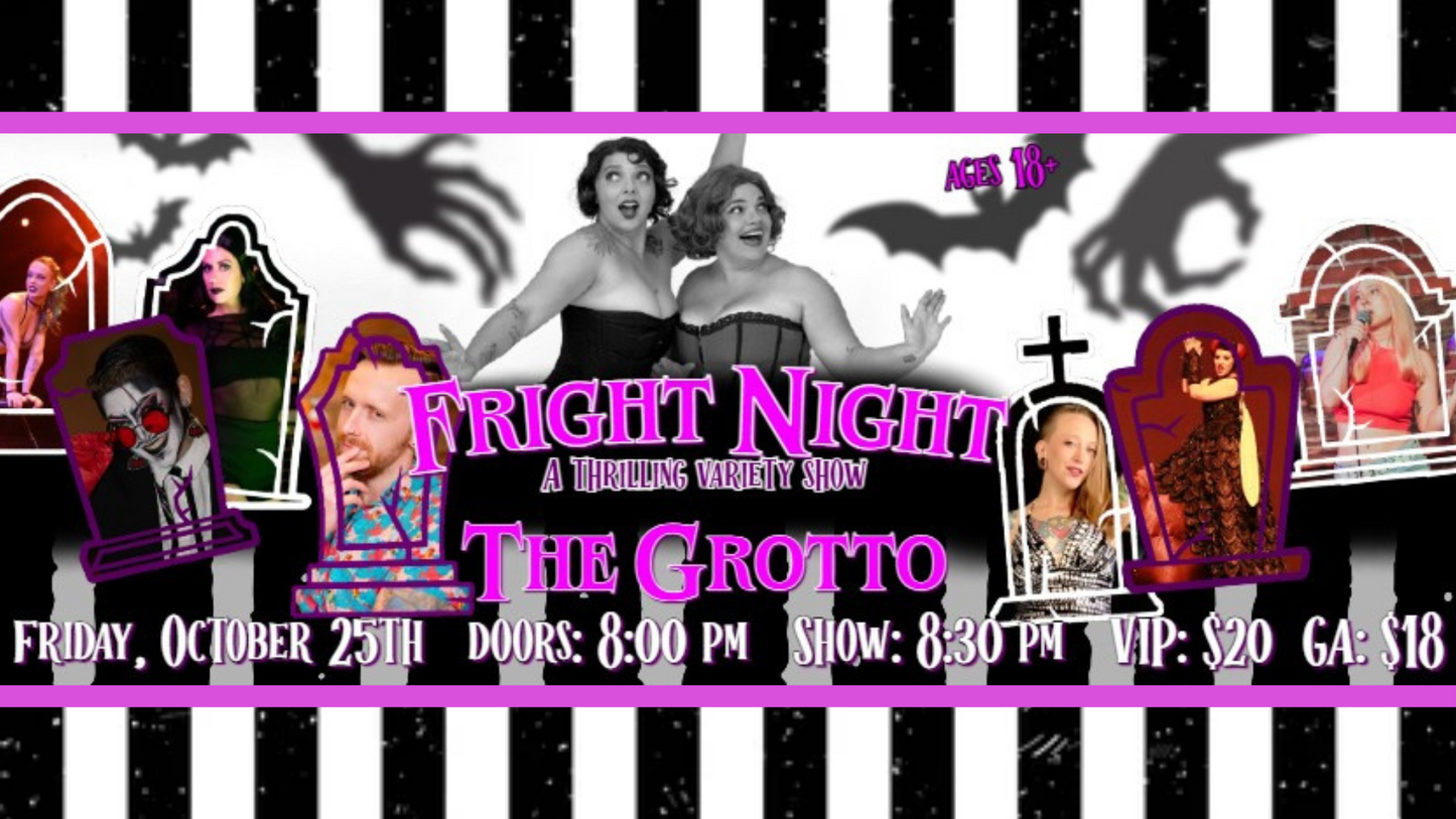Fright Night Burlesque and Drag Show at The Grotto in Fort Collins for Halloween, featuring performers in costume